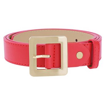 Women's Golden Square Buckle Belts Simple Faux Leather Waistband for Dresses Jeans