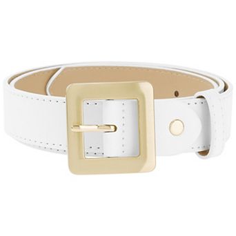 Women's Golden Square Buckle Belts Simple Faux Leather Waistband for Dresses Jeans