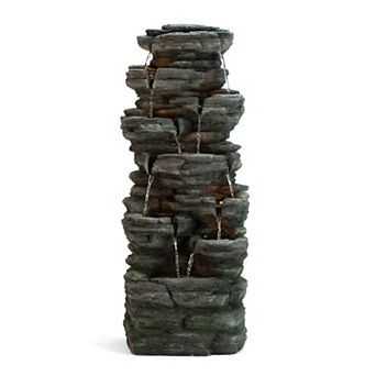 Glitzhome 39.25"H 9 tier d Cascading Rock Polyresin Outdoor Fountain with LED Lights
