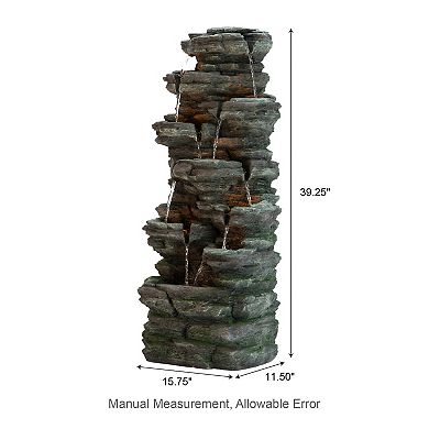 Glitzhome 39.25"H 9-Tiered Cascading Rock Polyresin Outdoor Fountain with LED Lights