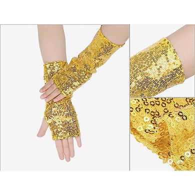 Women's Sparkly Sequin Shiny Arm Warmers Fingerless Gloves Shimmer for Party
