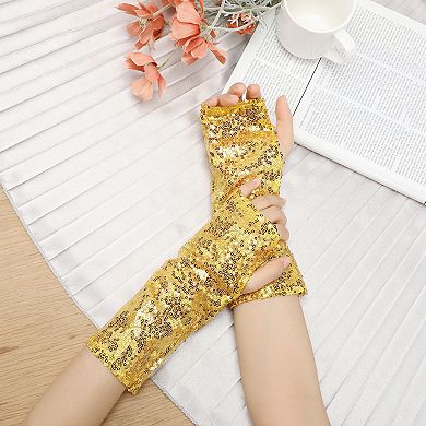 Women's Sparkly Sequin Shiny Arm Warmers Fingerless Gloves Shimmer for Party