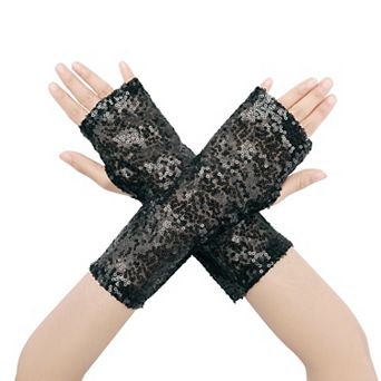 Women's Sparkly Sequin Shiny Arm Warmers Fingerless Gloves Shimmer for Party