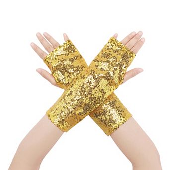 Women's Sparkly Sequin Shiny Arm Warmers Fingerless Gloves Shimmer for Party