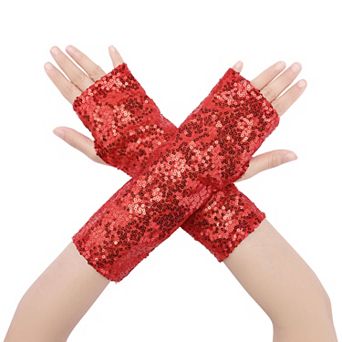Women's Sparkly Sequin Shiny Arm Warmers Fingerless Gloves Shimmer for Party