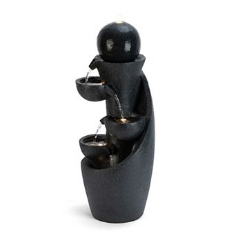 Glitzhome 33.5"H Modern 5 tier Bowl Sphere Polyresin Outdoor Fountain with LED Lights