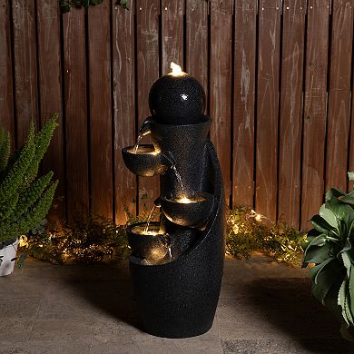 Glitzhome 33.5"H Modern 5-Tier Bowl Sphere Polyresin Outdoor Fountain with LED Lights