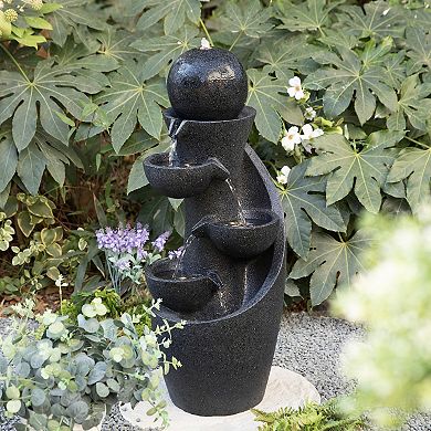 Glitzhome 33.5"H Modern 5-Tier Bowl Sphere Polyresin Outdoor Fountain with LED Lights