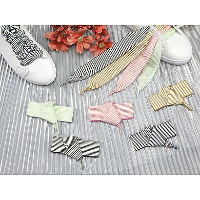 Women's 1 Pair Flat Ribbon Shoelaces Stripes Shoe Laces Sneakers 47.2"