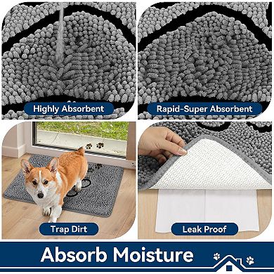 Super Absorbent Dog Door Mat 30"x20" Non-Slip Chenille Pet Rug, Machine Washable