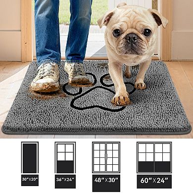 Super Absorbent Dog Door Mat 30"x20" Non-Slip Chenille Pet Rug, Machine Washable