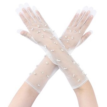 Women's Pearl White Lace Short Sheer Mesh Tulle for Wedding Party Opera