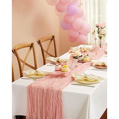 2-Pack Dusty Pink Cheesecloth Table Runners, Boho Wedding & Party Decor