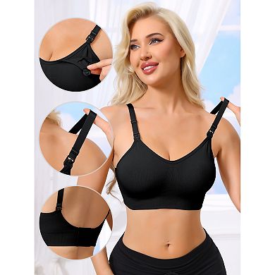 Women's Full Coverage Adjustable Buckled Straps Postpartum Nursing Bra V-Neck Wireless Bralettes