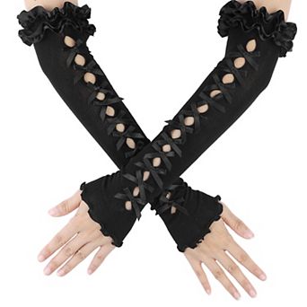 Women's Long Bowknot Arm Gloves Satin Lolita Sleeves for Princess Costume Dance Party