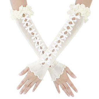 Women's Long Bowknot Arm Gloves Satin Lolita Sleeves for Princess Costume Dance Party