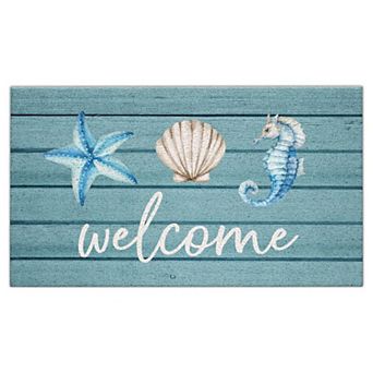 Beach Welcome Mat Starfish Seashell Seahorse Indoor Outdoor 17x30