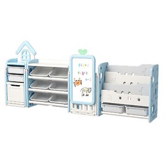 Kids Toy Storage Organizer with 3 tier Bookshelf, Drawing Board, Extra 3 Brushes