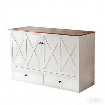 Murphy Cabinet Bed with Tri-Folding Memory Foam Mattress, 2 Drawers & Charging Station