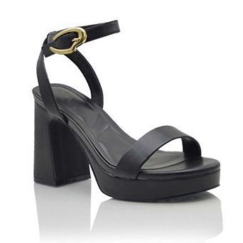Ankle Strap Platform Block Heel Sandal with Gold Buckle