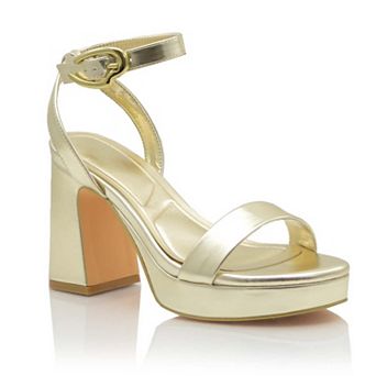 Ankle Strap Platform Block Heel Sandal with Gold Buckle