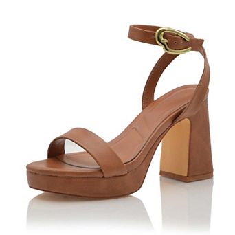 Ankle Strap Platform Block Heel Sandal with Gold Buckle