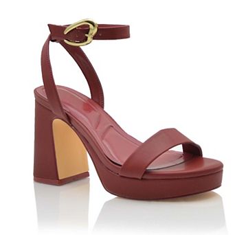Ankle Strap Platform Block Heel Sandal with Gold Buckle