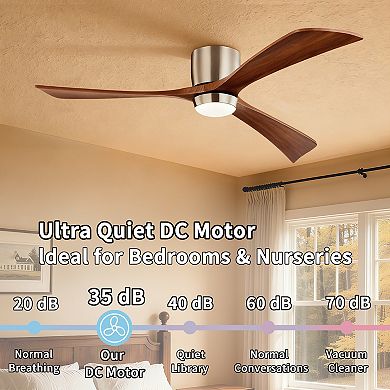 Modern 3 Wood Blades Flush Mount Standard Ceiling Fan with Integrated LED and Remote