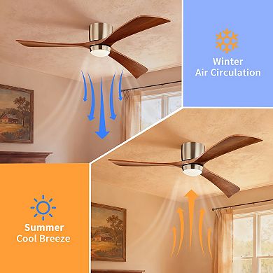 Modern 3 Wood Blades Flush Mount Standard Ceiling Fan with Integrated LED and Remote