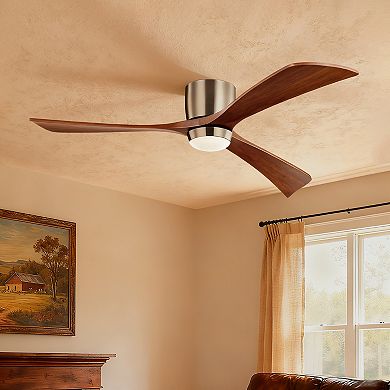 Modern 3 Wood Blades Flush Mount Standard Ceiling Fan with Integrated LED and Remote