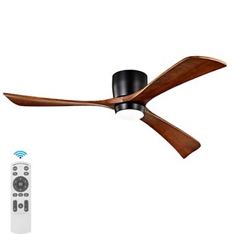 Modern 3 Wood Blades Flush Mount Standard Ceiling Fan with Integrated LED and Remote