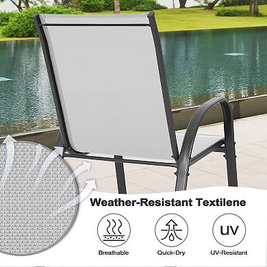 5-Piece Metal Outdoor Dining Set, Textilene Stackable Chairs and 1.7'' Umbrella Hole