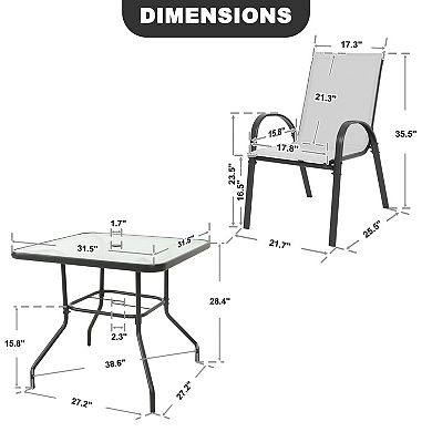 5-Piece Metal Outdoor Dining Set, Textilene Stackable Chairs and 1.7'' Umbrella Hole