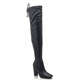 Over-the-Knee Stretch Block Heel Boots