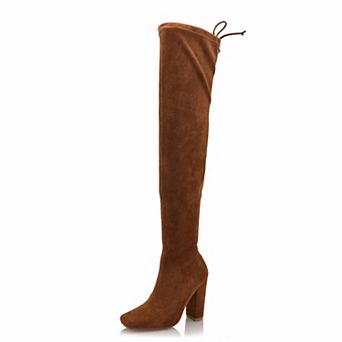 Over-the-Knee Stretch Block Heel Boots