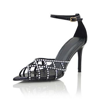 Rhinestone Strappy Ankle-Strap Stiletto Heel Sandals