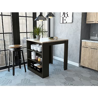 Tanna Kitchen Counter Dining Table ,Two Legs, Three Side Shelves