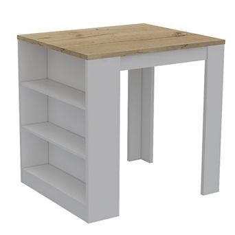 Tanna Kitchen Counter Dining Table ,Two Legs, Three Side Shelves