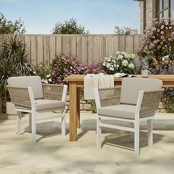 Set Of 2 Outdoor Patio Dining Chairs, All Weather Woven Rattan Aluminum Frame with Cushion
