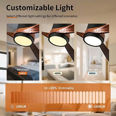 Modern 3 Wood Blades Flush Mount Standard Ceiling Fan with Integrated LED and Remote