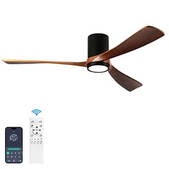 Modern 3 Wood Blades Flush Mount Standard Ceiling Fan with Integrated LED and Remote