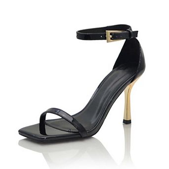 Ankle Strap Open Toe Stiletto Heel Sandal with Gold Heel Detail