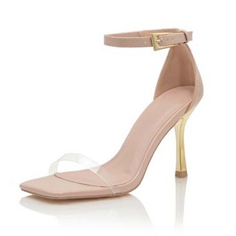 Ankle Strap Open Toe Stiletto Heel Sandal with Gold Heel Detail