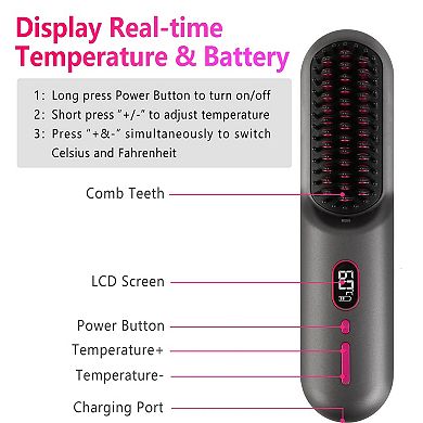 Cordless Ionic Hair Straightener Brush