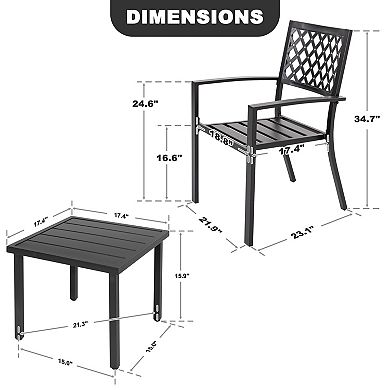 Nuu Garden 3PCS Patio Bistro Set with Stackable Chairs, Powder-Coated Frame