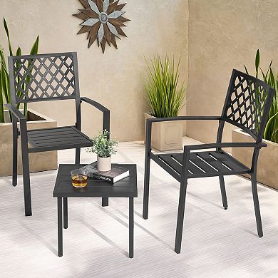 Nuu Garden 3PCS Patio Bistro Set with Stackable Chairs, Powder-Coated Frame