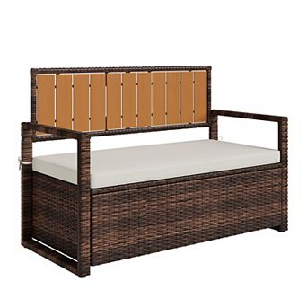Outdoor Storage Bench, All-Weather PE Rattan Deck Box with Seat,Wicker Patio Furniture for Cushions