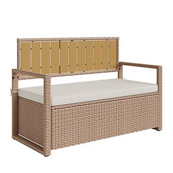 Outdoor Storage Bench, All-Weather PE Rattan Deck Box with Seat,Wicker Patio Furniture for Cushions
