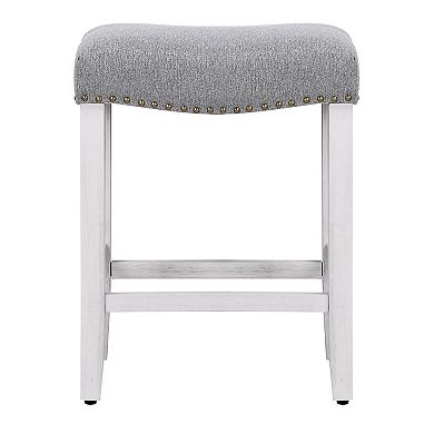 24" upholstered nail head bar counter stool with Antique White color legs