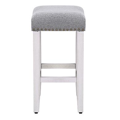 24" upholstered nail head bar counter stool with Antique White color legs